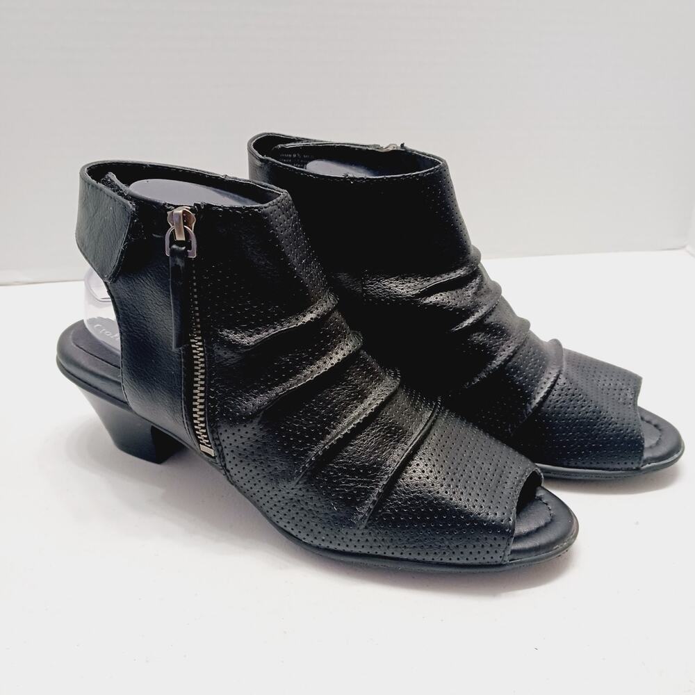 Shoes Bootie Women Black Open Toe Faux Zipper Comfort Minimalist Office Size 9.5